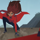 Carmen doing her best superhero landing.